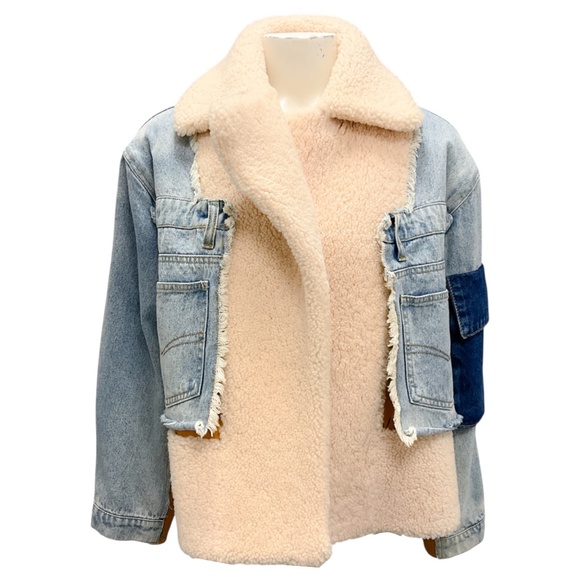 NATASHA ZINKO BLUE 2016 LAMB SHEARLING AND DENIM JACKET - Picture 1 of 7